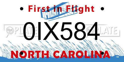 0IX584 North Carolina License Plate