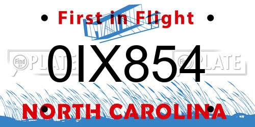 0IX854 North Carolina License Plate