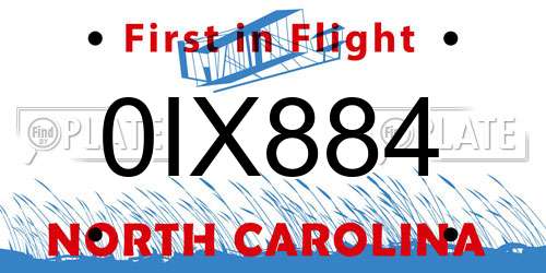 0IX884 North Carolina License Plate