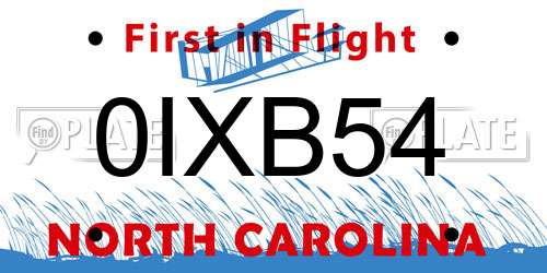 0IXB54 North Carolina License Plate