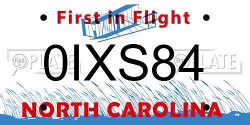 0IXS84 North Carolina License Plate