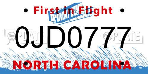 0JD0777 North Carolina License Plate