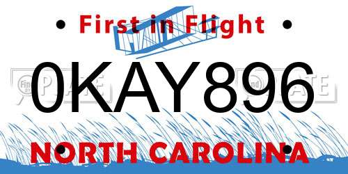 0KAY896 North Carolina License Plate