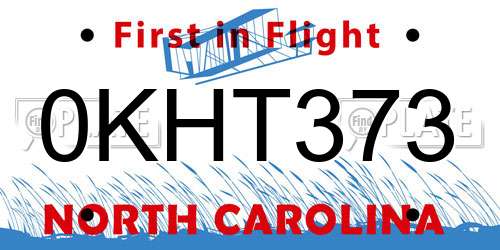 0KHT373 North Carolina License Plate