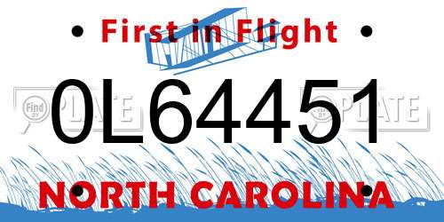 0L64451 North Carolina License Plate