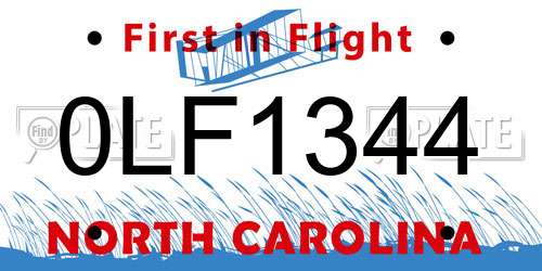 0LF1344 North Carolina License Plate