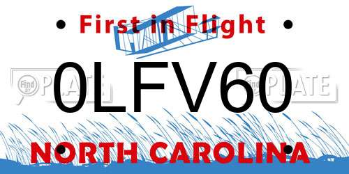 0LFV60 North Carolina License Plate