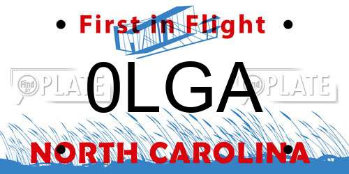 0LGA North Carolina License Plate