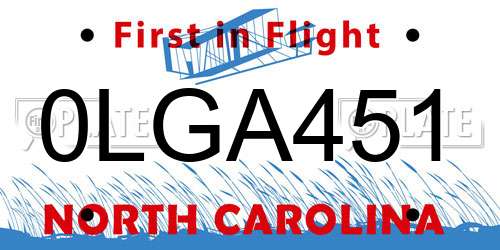 0LGA451 North Carolina License Plate