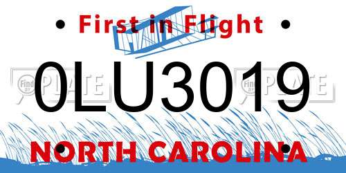 0LU3019 North Carolina License Plate