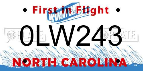 0LW243 North Carolina License Plate