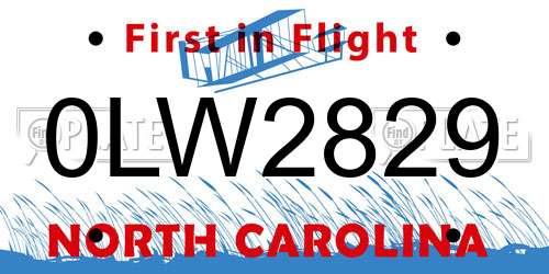 0LW2829 North Carolina License Plate