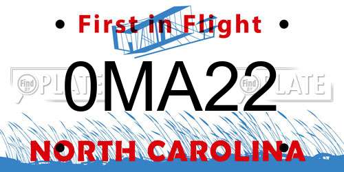 0MA22 North Carolina License Plate