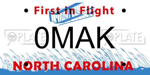 0MAK North Carolina License Plate