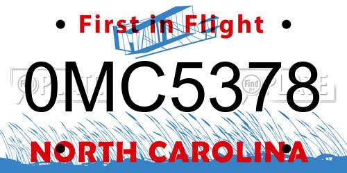 0MC5378 North Carolina License Plate