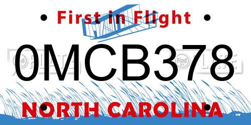 0MCB378 North Carolina License Plate