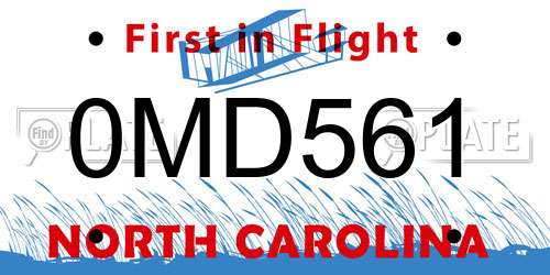 0MD561 North Carolina License Plate