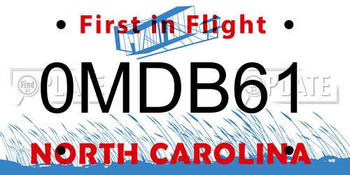 0MDB61 North Carolina License Plate