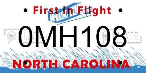 0MH108 North Carolina License Plate