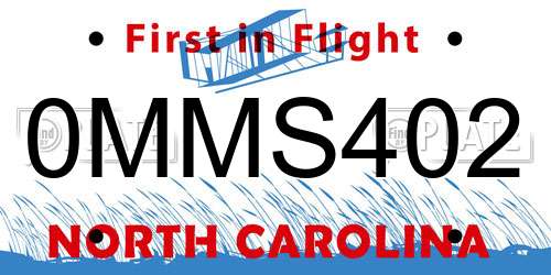 0MMS402 North Carolina License Plate
