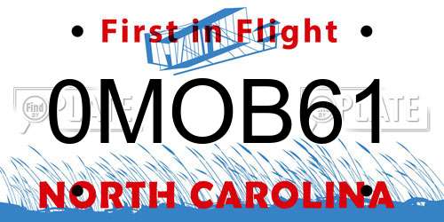 0MOB61 North Carolina License Plate