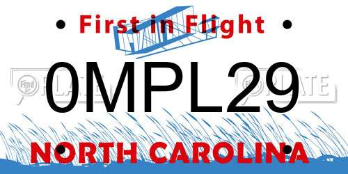 0MPL29 North Carolina License Plate