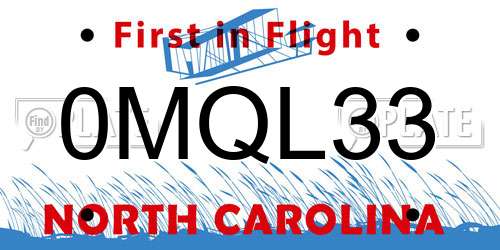 0MQL33 North Carolina License Plate
