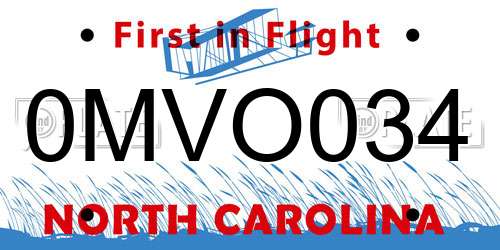 0MVO034 North Carolina License Plate