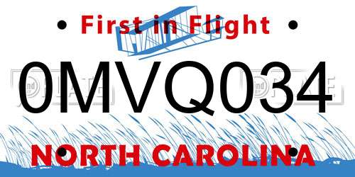 0MVQ034 North Carolina License Plate
