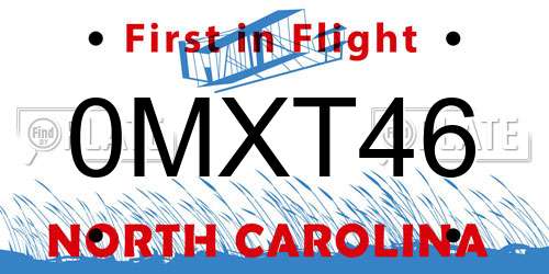 0MXT46 North Carolina License Plate