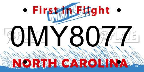 0MY8077 North Carolina License Plate