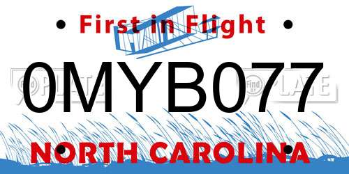 0MYB077 North Carolina License Plate