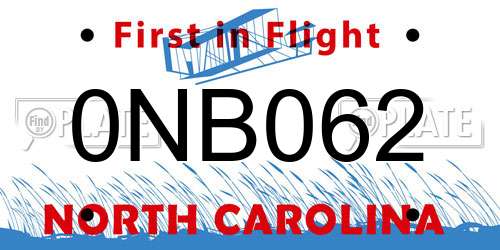 0NB062 North Carolina License Plate