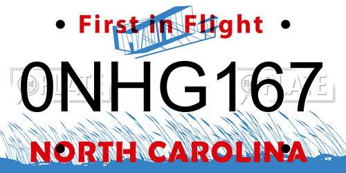 0NHG167 North Carolina License Plate