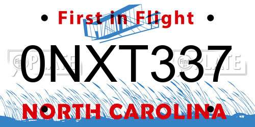 0NXT337 North Carolina License Plate