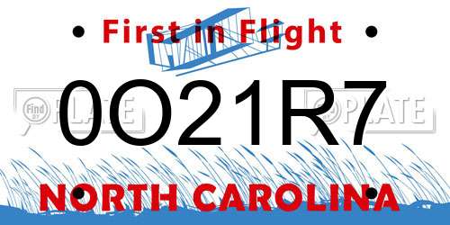 0O21R7 North Carolina License Plate