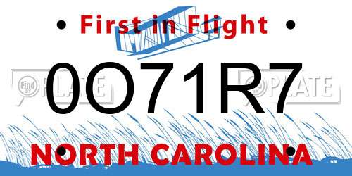 0O71R7 North Carolina License Plate