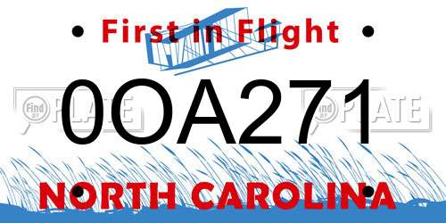 0OA271 North Carolina License Plate