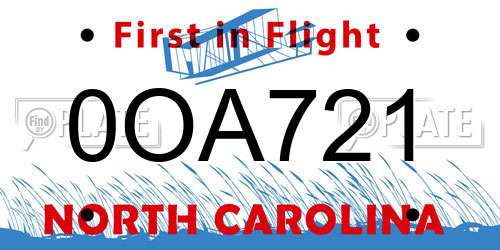 0OA721 North Carolina License Plate