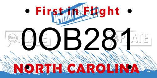 0OB281 North Carolina License Plate