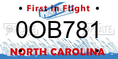 0OB781 North Carolina License Plate