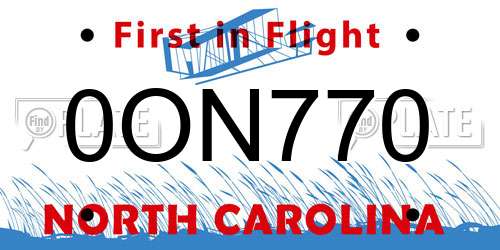 0ON770 North Carolina License Plate