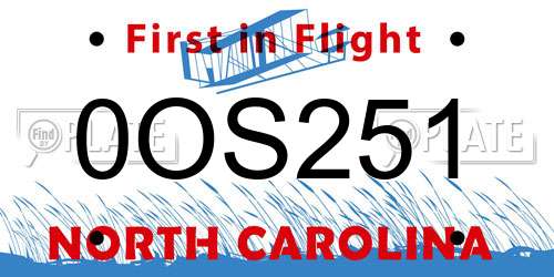 0OS251 North Carolina License Plate
