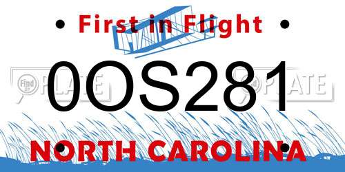 0OS281 North Carolina License Plate