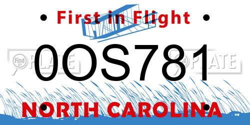 0OS781 North Carolina License Plate