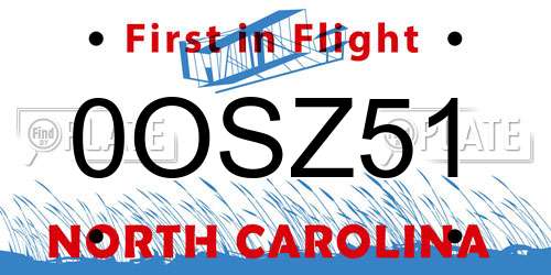 0OSZ51 North Carolina License Plate