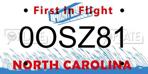 0OSZ81 North Carolina License Plate