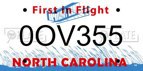 0OV355 North Carolina License Plate