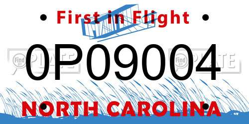 0P09004 North Carolina License Plate