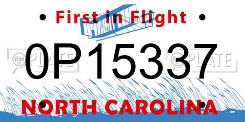 0P15337 North Carolina License Plate